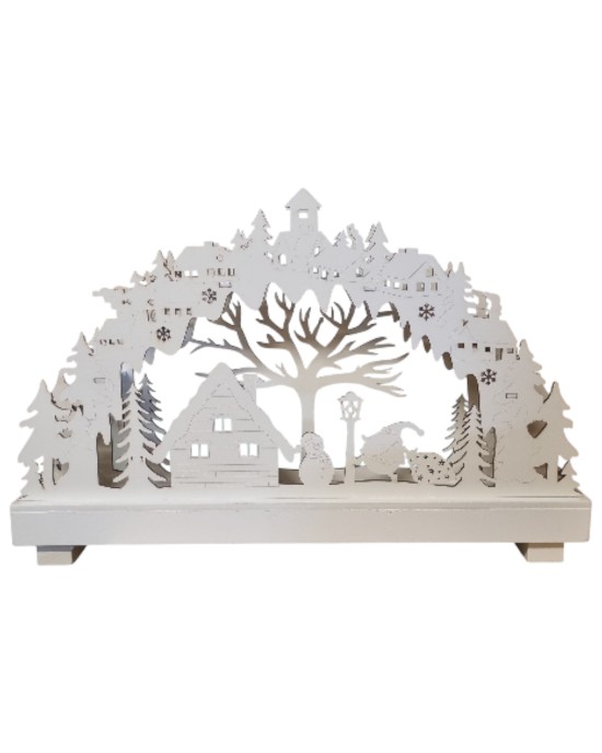 Wooden Christmas Arch with LED Lights – Santa and Cottage