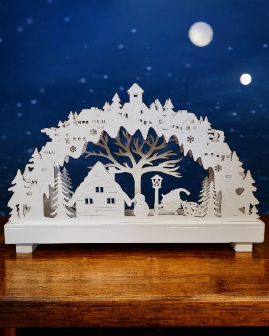 Wooden Christmas Arch with LED Lights – Santa and Cottage