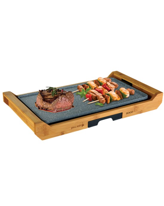 Electric grill with bamboo tray Electric grill with bamboo tray