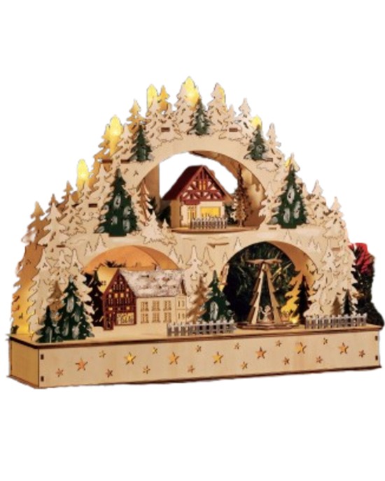 Christmas LED Wooden Decoration with Rotating Pyramid Christmas LED Wooden Decoration with Rotating Pyramid