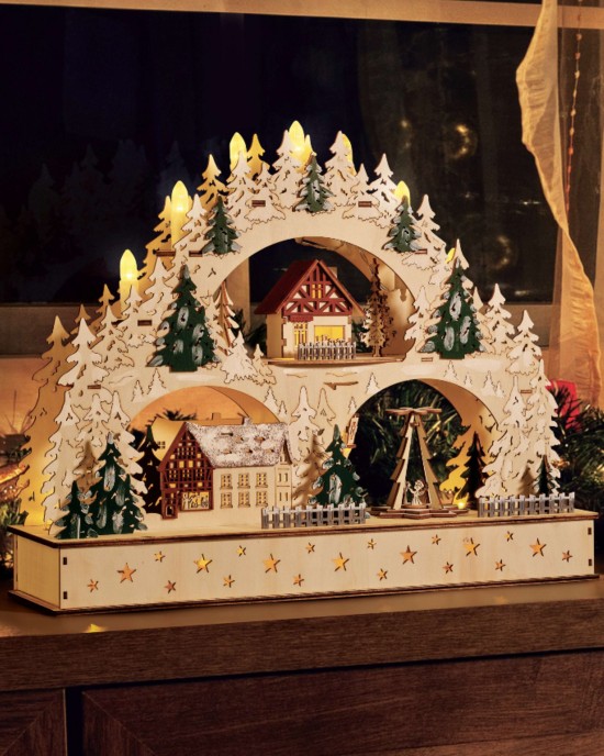 Christmas LED Wooden Decoration with Rotating Pyramid Christmas LED Wooden Decoration with Rotating Pyramid