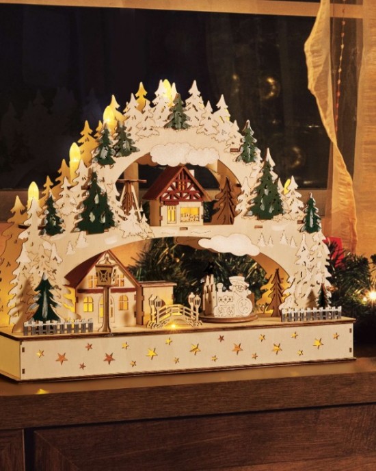 Christmas LED Wooden Decoration with Moving Train Christmas LED Wooden Decoration with Moving Train